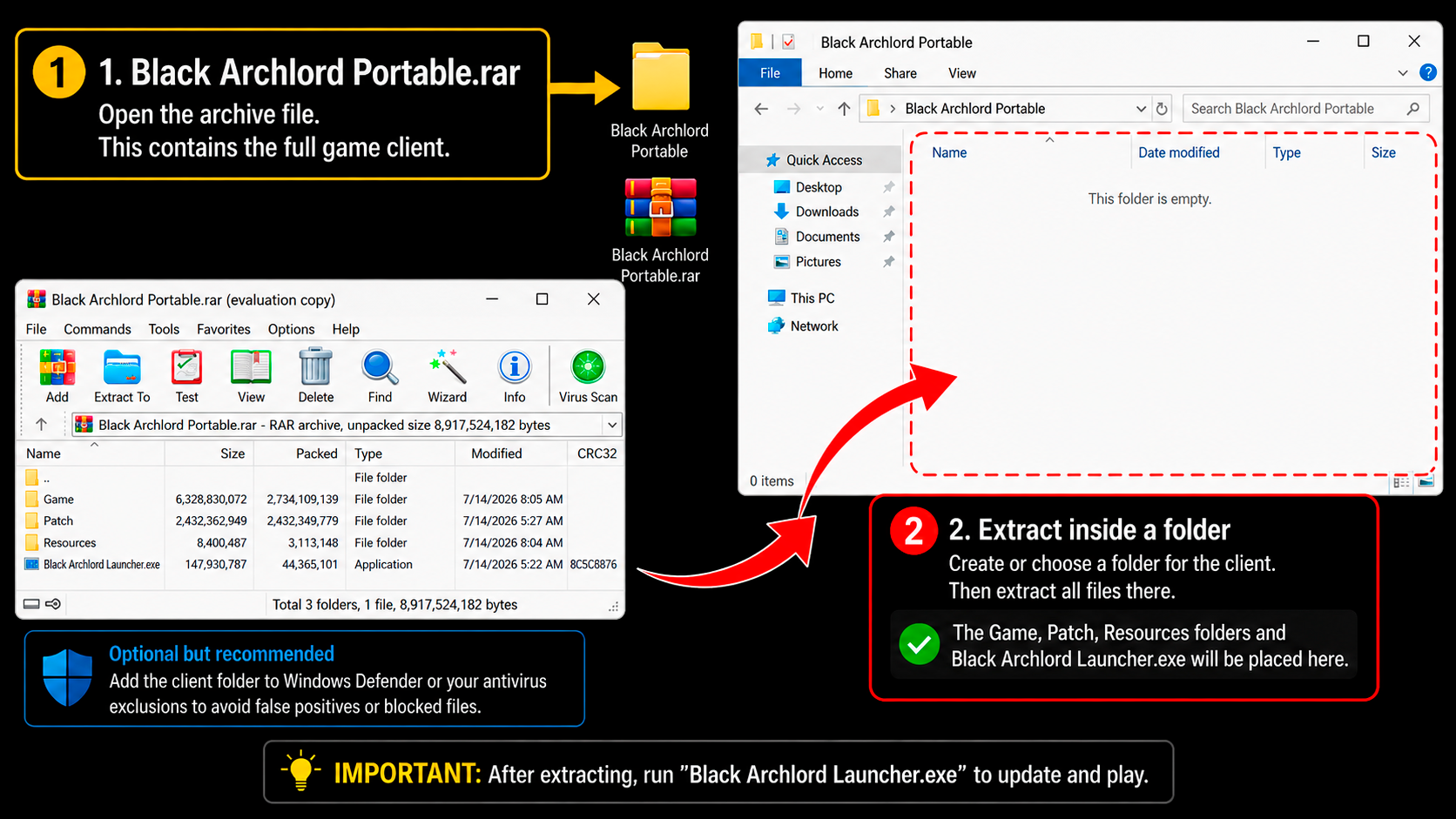 How to install the Black Archlord client